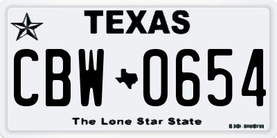 TX license plate CBW0654