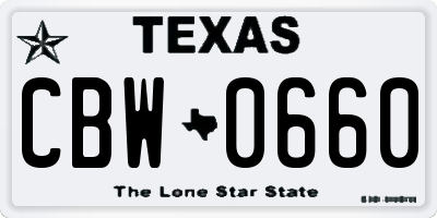 TX license plate CBW0660