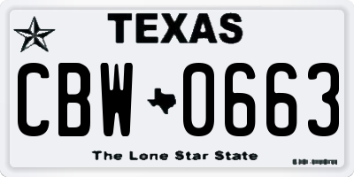 TX license plate CBW0663