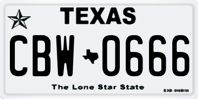 TX license plate CBW0666