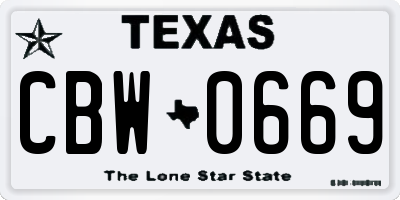 TX license plate CBW0669