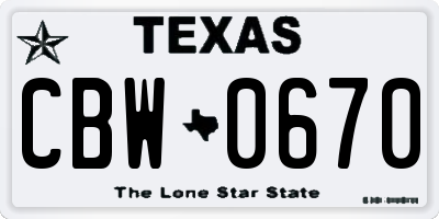 TX license plate CBW0670