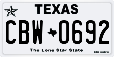 TX license plate CBW0692