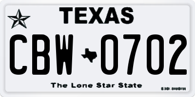 TX license plate CBW0702