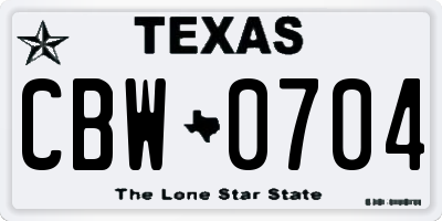 TX license plate CBW0704
