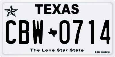 TX license plate CBW0714