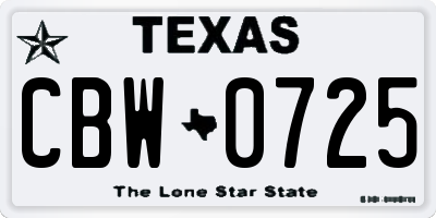 TX license plate CBW0725