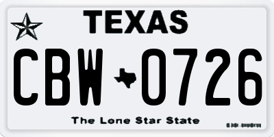 TX license plate CBW0726
