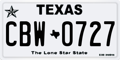 TX license plate CBW0727