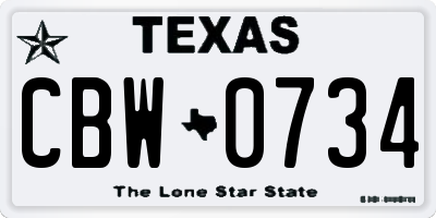 TX license plate CBW0734