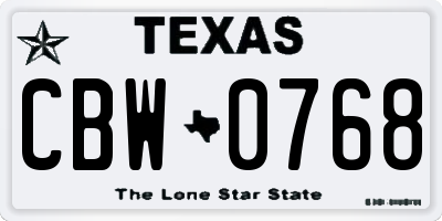 TX license plate CBW0768