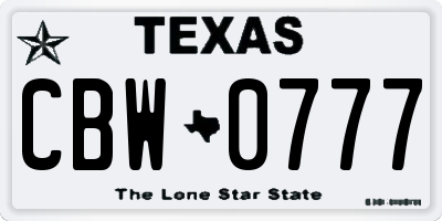TX license plate CBW0777