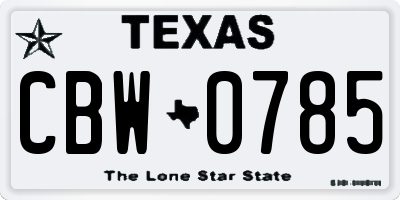 TX license plate CBW0785
