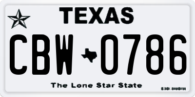 TX license plate CBW0786