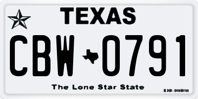 TX license plate CBW0791