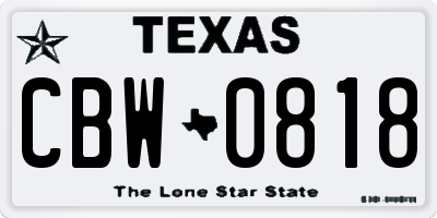 TX license plate CBW0818