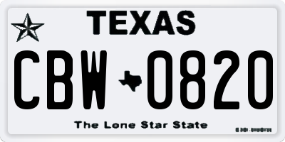 TX license plate CBW0820