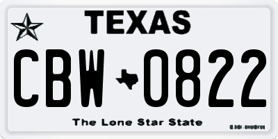 TX license plate CBW0822