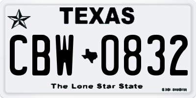 TX license plate CBW0832