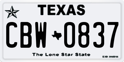 TX license plate CBW0837