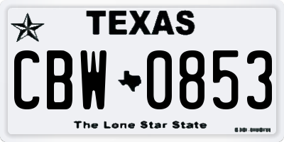 TX license plate CBW0853