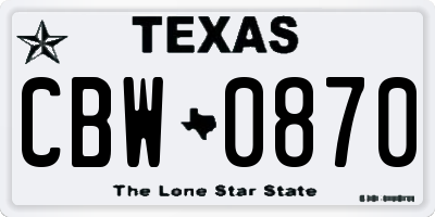TX license plate CBW0870