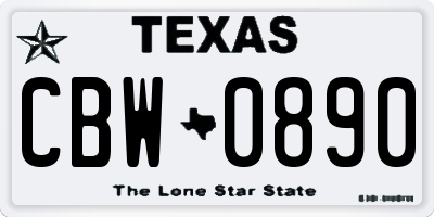 TX license plate CBW0890