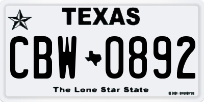 TX license plate CBW0892
