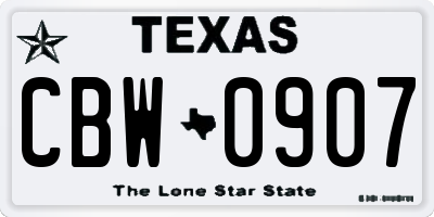TX license plate CBW0907