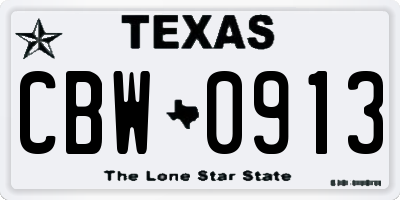 TX license plate CBW0913