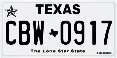 TX license plate CBW0917