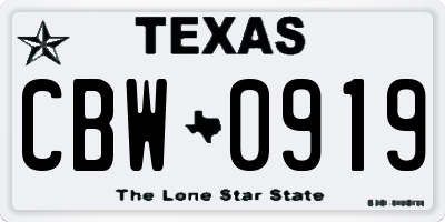 TX license plate CBW0919