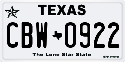 TX license plate CBW0922
