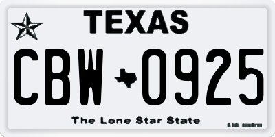 TX license plate CBW0925