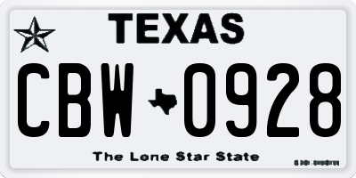 TX license plate CBW0928