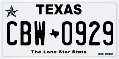 TX license plate CBW0929