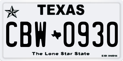 TX license plate CBW0930