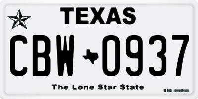 TX license plate CBW0937
