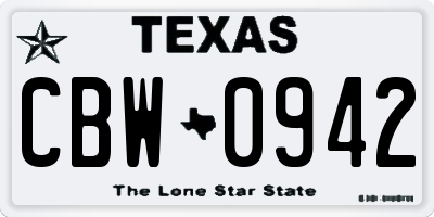 TX license plate CBW0942
