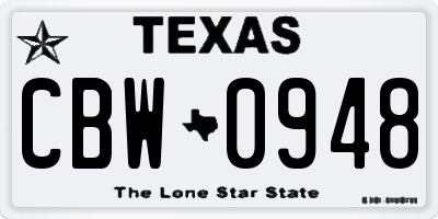 TX license plate CBW0948