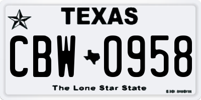 TX license plate CBW0958