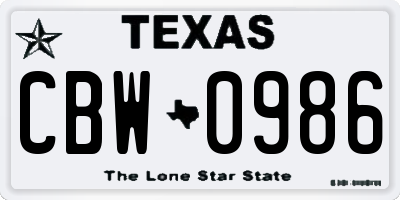 TX license plate CBW0986