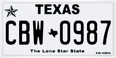 TX license plate CBW0987