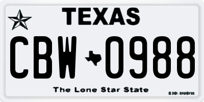 TX license plate CBW0988