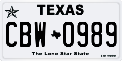 TX license plate CBW0989