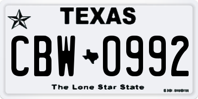 TX license plate CBW0992