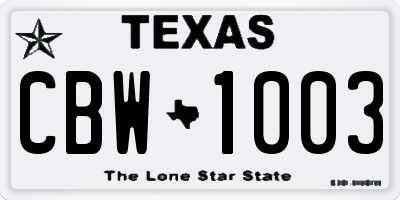 TX license plate CBW1003