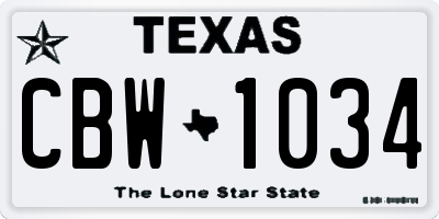 TX license plate CBW1034