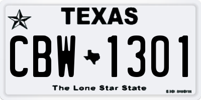 TX license plate CBW1301