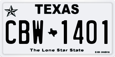 TX license plate CBW1401